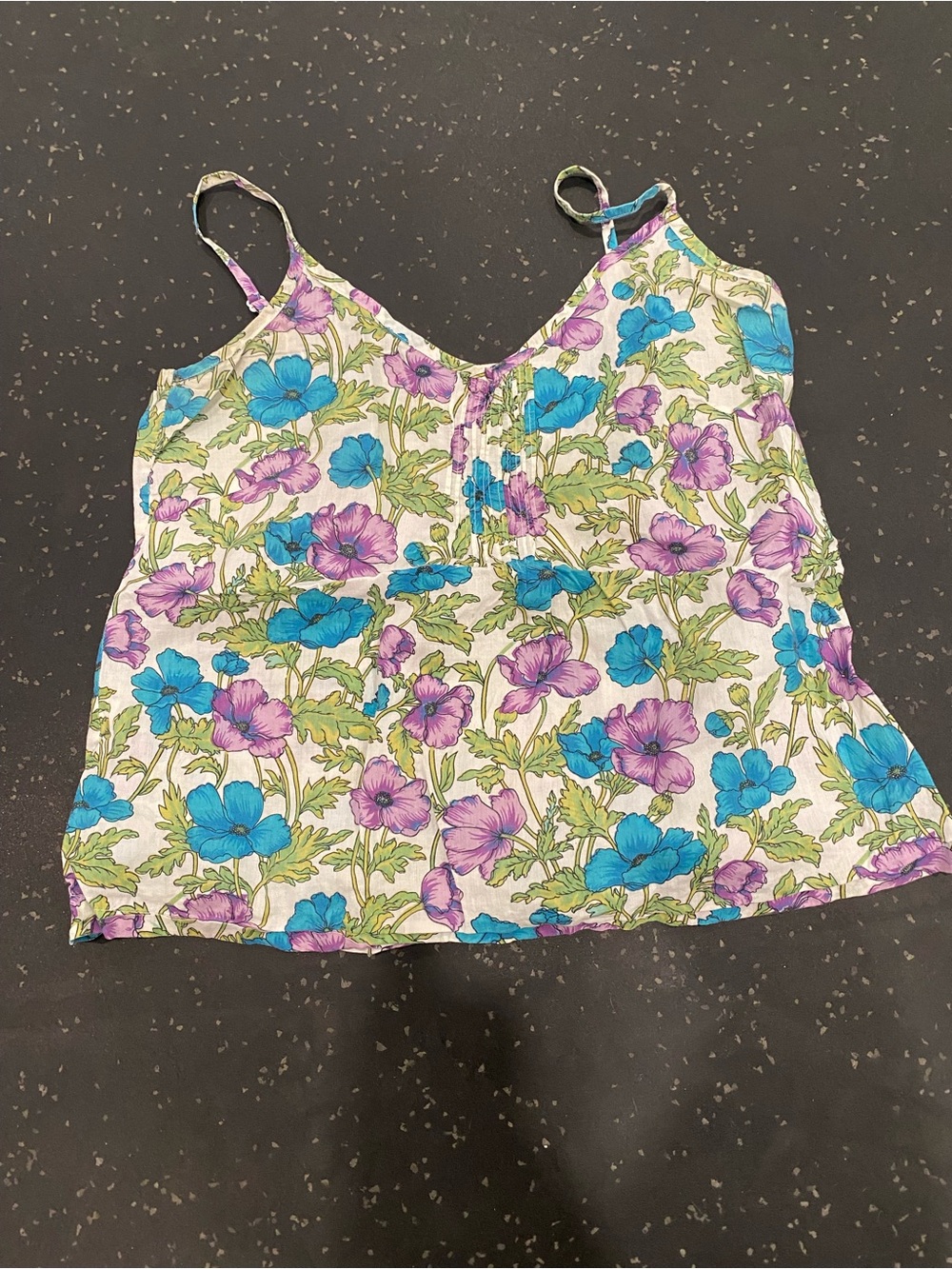 Floral Print Spaghetti Strap Tank Top - Purple & Blue